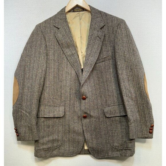 Gokeys Mens Wool Tweed Blazer Elbow Patches & Leather Buttons 42A Brown - Picture 1 of 16